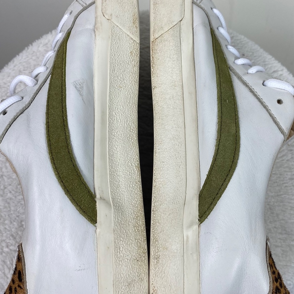 Madewell Sidewalk Sneakers Shoes Sz 9 White Leather Calf Hair Animal Print Low - Picture 6 of 10